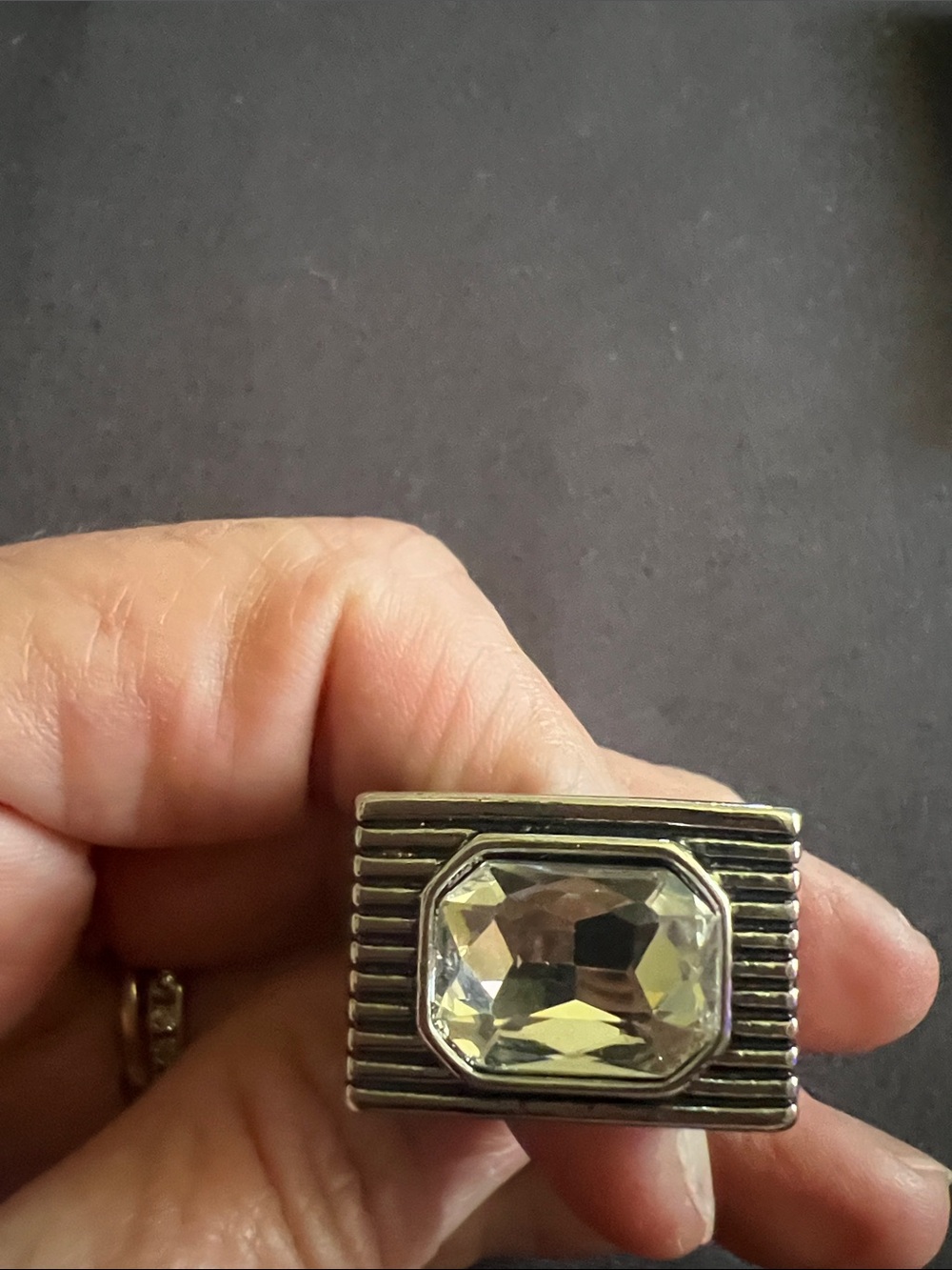 Men’s Silver Tone Stretch Ring, approximate size 11-3/4 - 13, excellent cond.